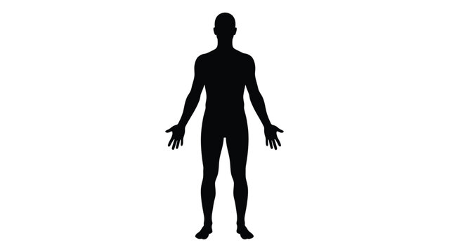 A black silhouette of a person standing with arms outstretched isolated on white background, Vector