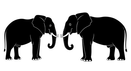 Fototapeta premium Two Black Elephant Silhouettes Facing Each Other with Tusks Touching