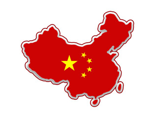 map of China, simplified shape of the chinese map with the colors as the flag of China, isolated