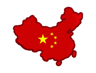 map of China, simplified shape of the chinese map with the colors as the flag of China, isolated, dark red , outline padding