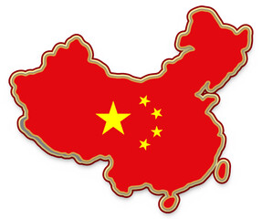 map of China, simplified shape of the chinese map with the colors as the flag of China, isolated, outline padding