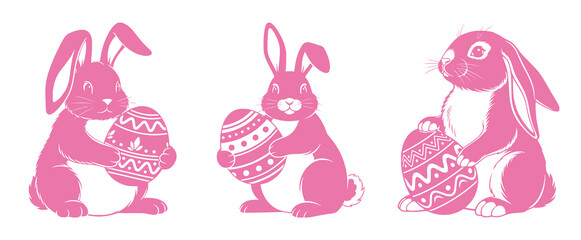 Pink Easter Bunnies with Decorated Eggs: A Festive Springtime Illustration