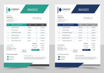 Obraz premium Modern Corporate Business Invoice Template Design with Teal and Blue Professional Layout for Billing and Stationery.