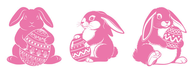 Pink Easter Bunnies with Decorated Eggs