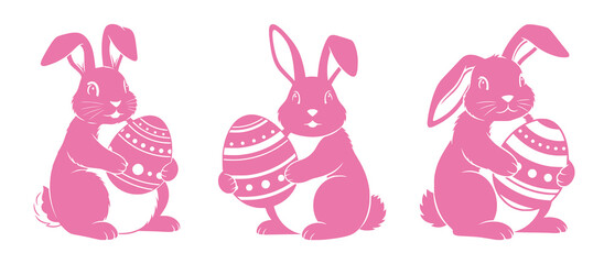 Pink Easter Bunnies with Decorated Eggs: A Festive Spring Silhouette