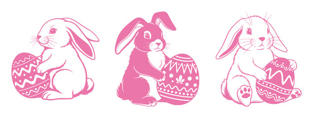 Pink Easter Bunnies with Decorated Eggs: A Festive Springtime Illustration