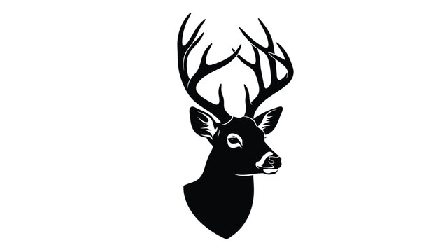 A black silhouette of a buck deer head isolated on white background, Vector
