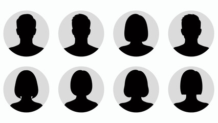 Multiple faceless silhouettes arranged in circular portrait shapes forming a grid of people.