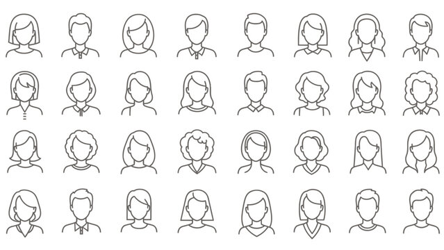 Series of simple line-art avatar icons showing a person with varied poses and expressions.