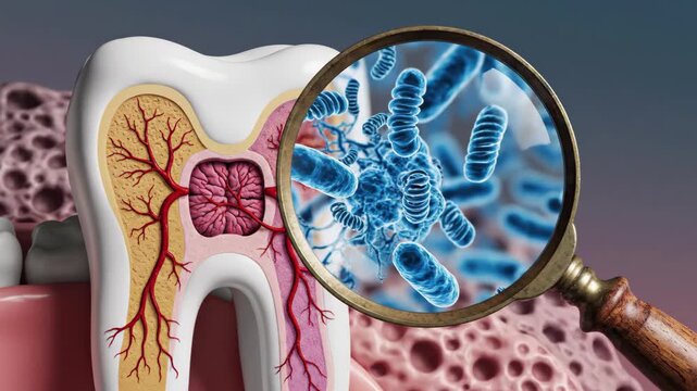 Dental caries and bacteria magnified in tooth crosssection