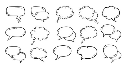 Fototapeta premium Collection of hand-drawn speech bubbles and thought clouds, perfect for graphic design projects
