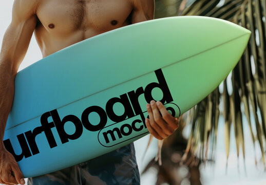 Surfboard Mockup Beach Palm And Tropical Vibes PSD