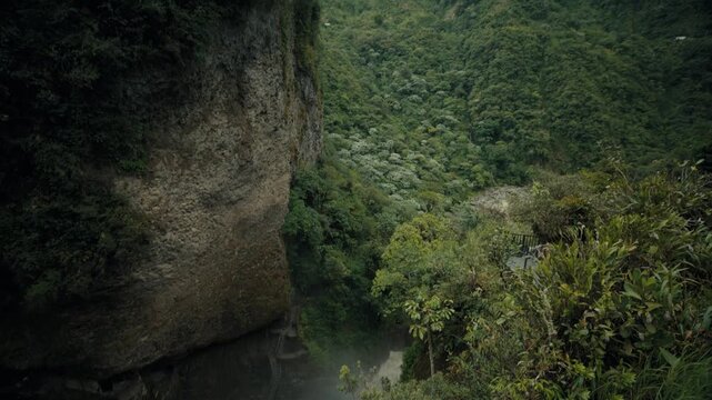 Pail&oacute;n del Diablo waterfall in Ba&ntilde;os Ecuador surrounded by lush jungle