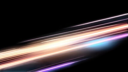 Modern abstract background featuring high-speed motion on a road with neon glowing lines and dynamic light trails. 