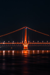 Obraz premium Changjiang Suspension Bridge Illuminated in Wuhan