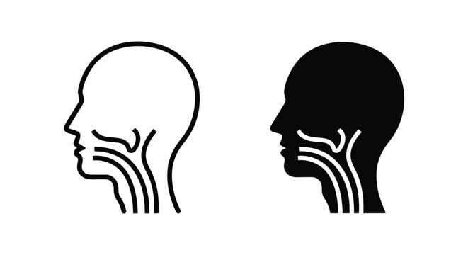 Human head profile icons showing internal throat anatomy and respiratory tract for medical education, healthcare diagnostics, and anatomical study
