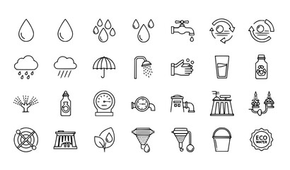 Editable Stroke Water Conservation Icon Vector Set for Eco Design © Md
