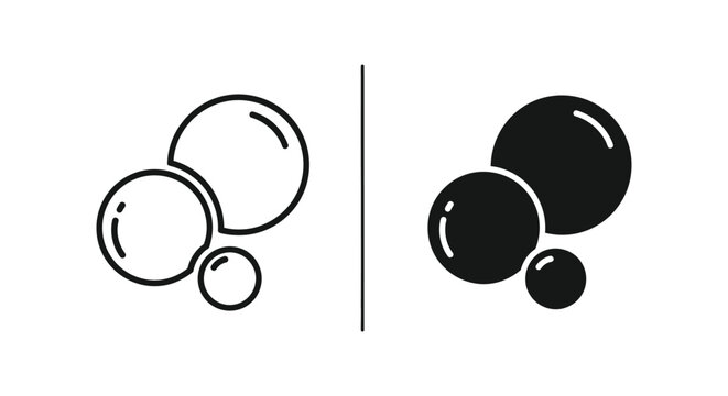 Minimalist soap bubble icons in outline and solid black silhouette styles for hygiene, skincare, and cleaning product branding or user interface design
