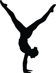 Fototapeta premium Graceful gymnast performing an impressive handstand split in mid-air