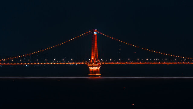 Hanyang Bridge Over Yangtze River Night Skyline