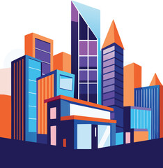 Stylized of colorful modern city skyline buildings vector illustration EPS PNG file