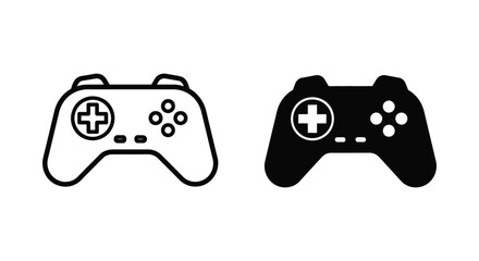 Modern gamepad controller icons in outline and solid black styles for video game interface design, esports branding, and digital entertainment applications. © JAKEYA