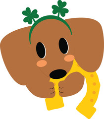Cute Dachshund Puppy Celebrating St. Patrick's Day with Shamrocks