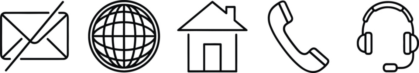 Contact And Communication Line Icons Set Email Globe Home Phone And Customer Support Symbols
