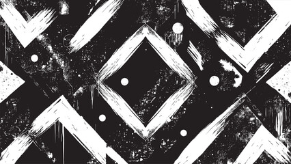 Abstract geometric pattern with bold brush strokes diamond shapes and splatter texture in black and white perfect for modern backgrounds and street art design grunge style © Needless