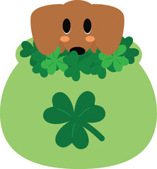 Lucky Dachshund in a Pot of Shamrocks