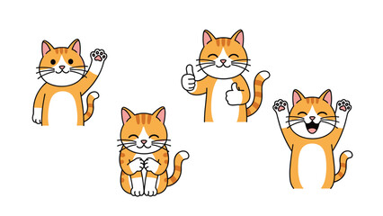 Obraz premium Adorable ginger cat character shown in various expressive poses including waving giving a thumbs up and cheering with joy.