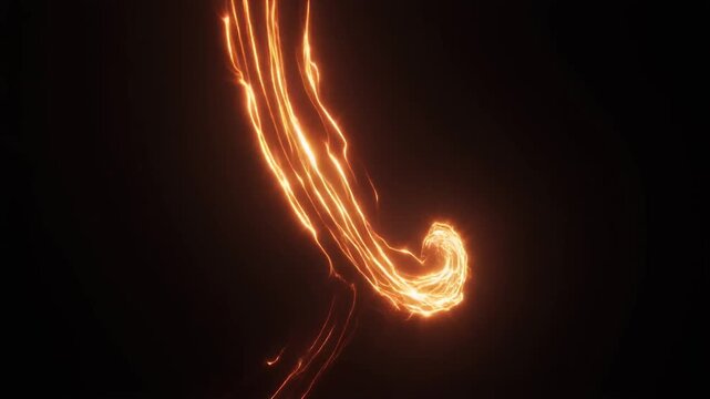 Futuristic glowing plasma ribbon orbiting darkness trailing energy lights seamless surreal ambience cascading softly abstract unique style ultra realistic cinematic loop