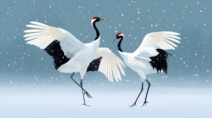Fototapeta premium Winter Dance of the Red-crowned Cranes