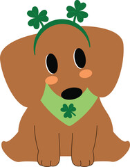 Cute Brown Dog Celebrating St. Patrick's Day with Shamrocks