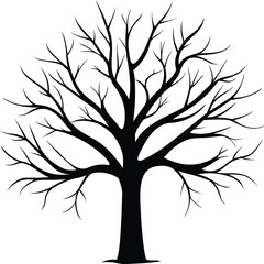 Obraz premium Minimal leafless winter tree silhouette vector art design