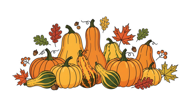 Bright orange squash graphic for autumn and harvest decorations