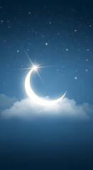 Fototapeta premium A serene night sky with a crescent moon shining brightly above clouds
