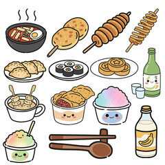 Cute Korean street food doodle vector set.
