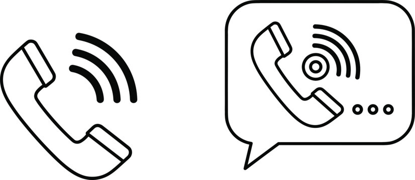 Phone call and voicemail icons set in outline communication vector collection
