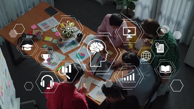 Diverse group collaborating in a bright workspace on innovative ideas with creative tools and technology, fostering teamwork and brainstorming sessions Gluon.