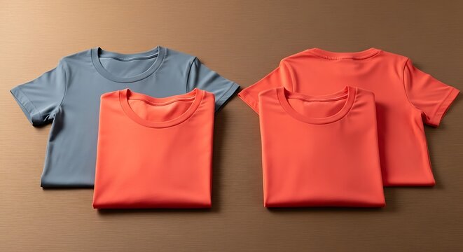 Stack of Folded T Shirts and Unfolded T Shirts on Brown Background