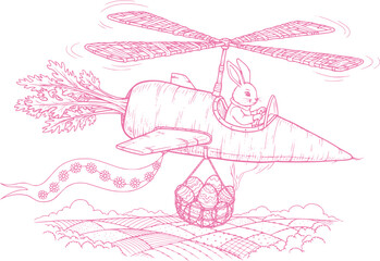 Easter Bunny's Carrot Helicopter: Delivering Eggs Over Fields
