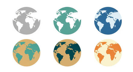 Six different stylized globes showing continents and oceans. © malikp