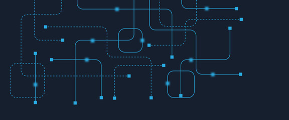 Fototapeta premium Abstract digital AI circuit board background with tech icons. Digital technology motherboard texture design. Engineering circuit board concept for poster, header, banner, website, presentation