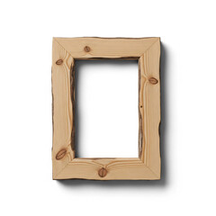 Fototapeta premium Rustic wooden picture frame with bark edges isolated on white background