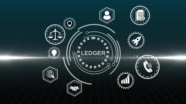 ledger Return on investment financial growth concept. Business, Technology, Internet and network concept ,Abstract technology symbols
