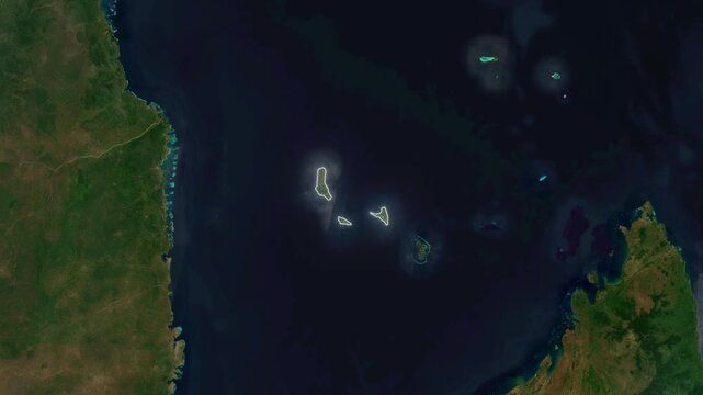 World Map to Country Zoom Animation with Glowing Border Outline Comoros