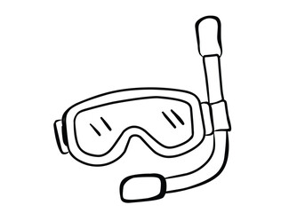 Mask and snorkel for swimming in doodle style. Sketch of goggles for swim in pool. Summer holiday equipment. Vector ilustration. © KhaerulL