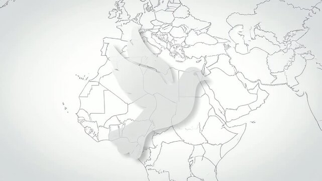 A dove of peace superimposed on a world map, symbolizing global harmony and unity