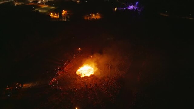 Huge campfire in Reykjavik, new years eve tradition in Iceland - common tradition
